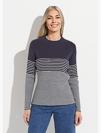 Pull court col montant maille côtelée