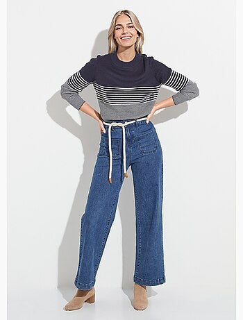 Pull court col montant maille côtelée