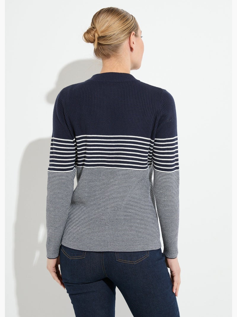 Pull court col montant maille côtelée Bleu marine - Kiabi