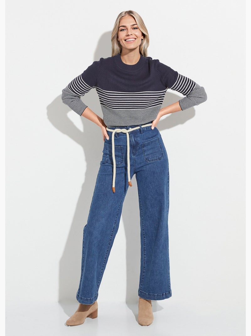 Pull court col montant maille côtelée Bleu marine - Kiabi