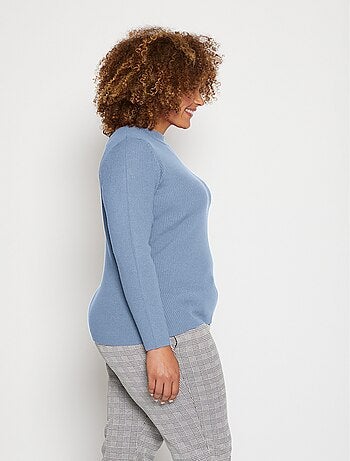 Pull court col montant maille côtelée