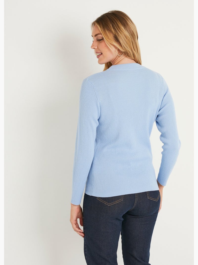 Pull court col montant maille côtelée Ciel - Kiabi