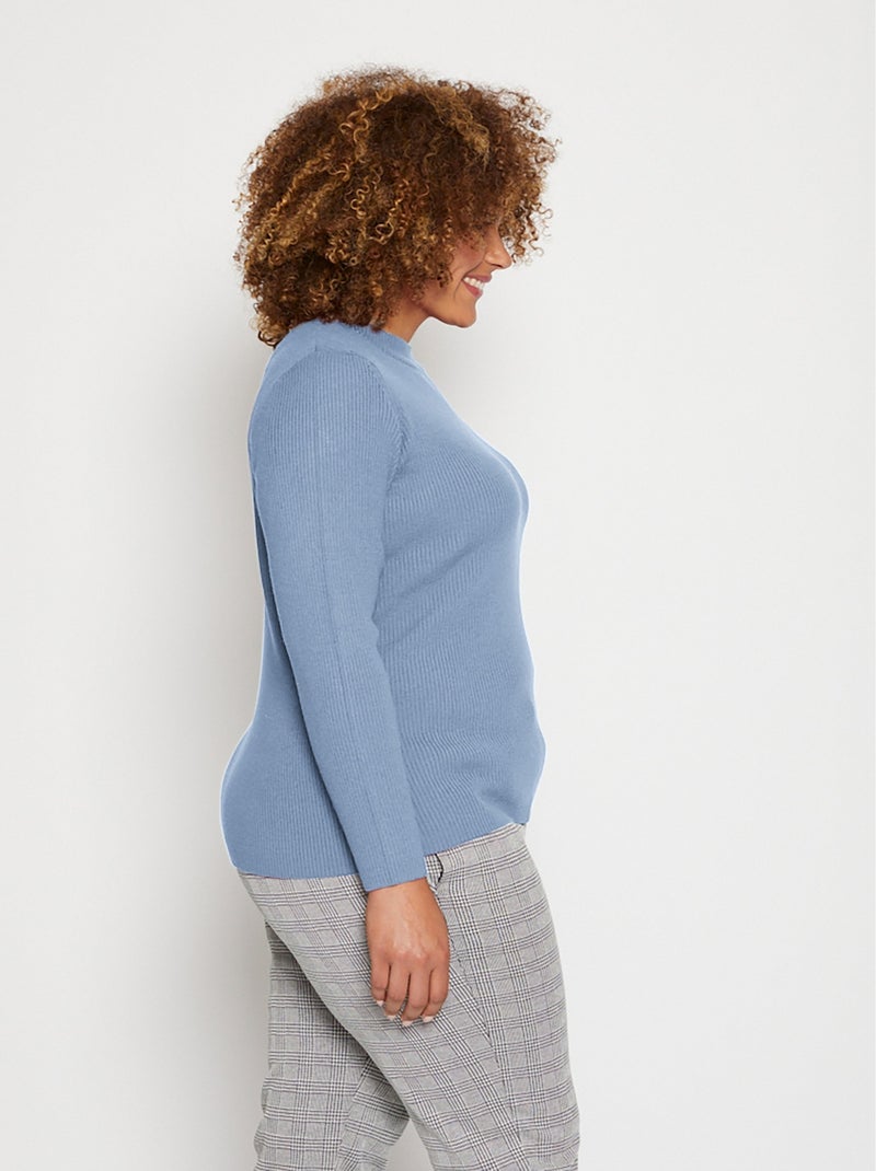 Pull court col montant maille côtelée Ciel - Kiabi