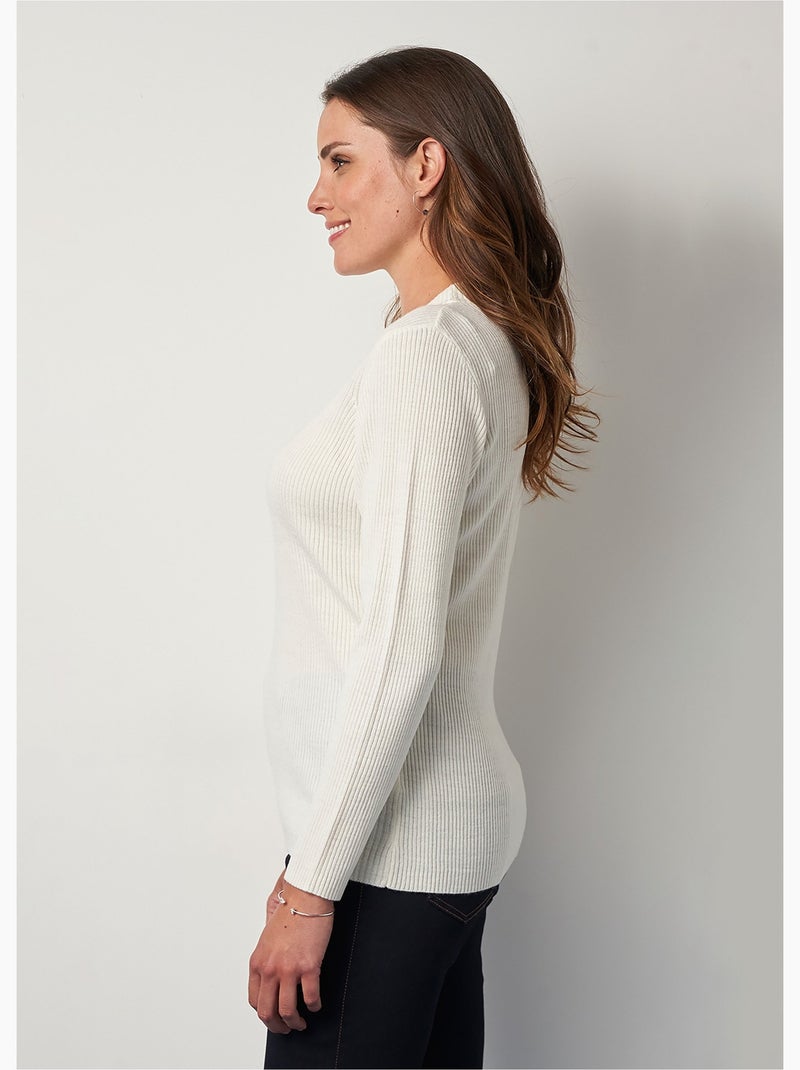 Pull court col montant maille côtelée Ecru - Kiabi