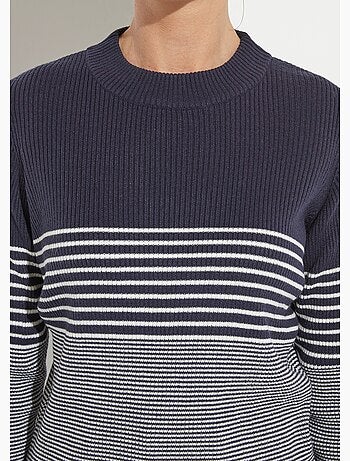 Pull court col montant maille côtelée