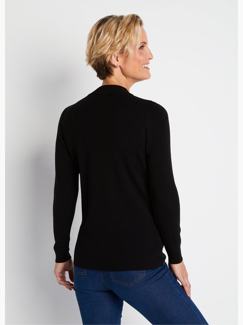 Pull court col montant maille côtelée Noir - Kiabi