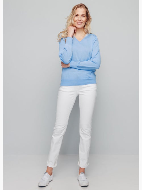 Pull court col V avec laine mérinos - Afibel - Kiabi