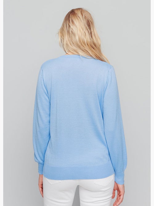 Pull court col V avec laine mérinos - Afibel - Kiabi