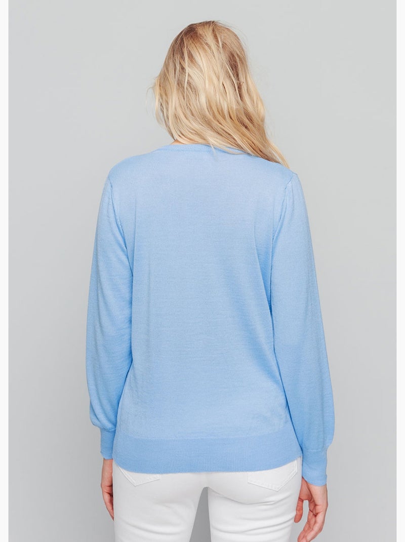 Pull court col V avec laine mérinos - Afibel Bleu - Kiabi