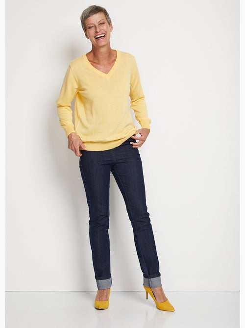 Pull court col V avec laine mérinos - Afibel - Kiabi