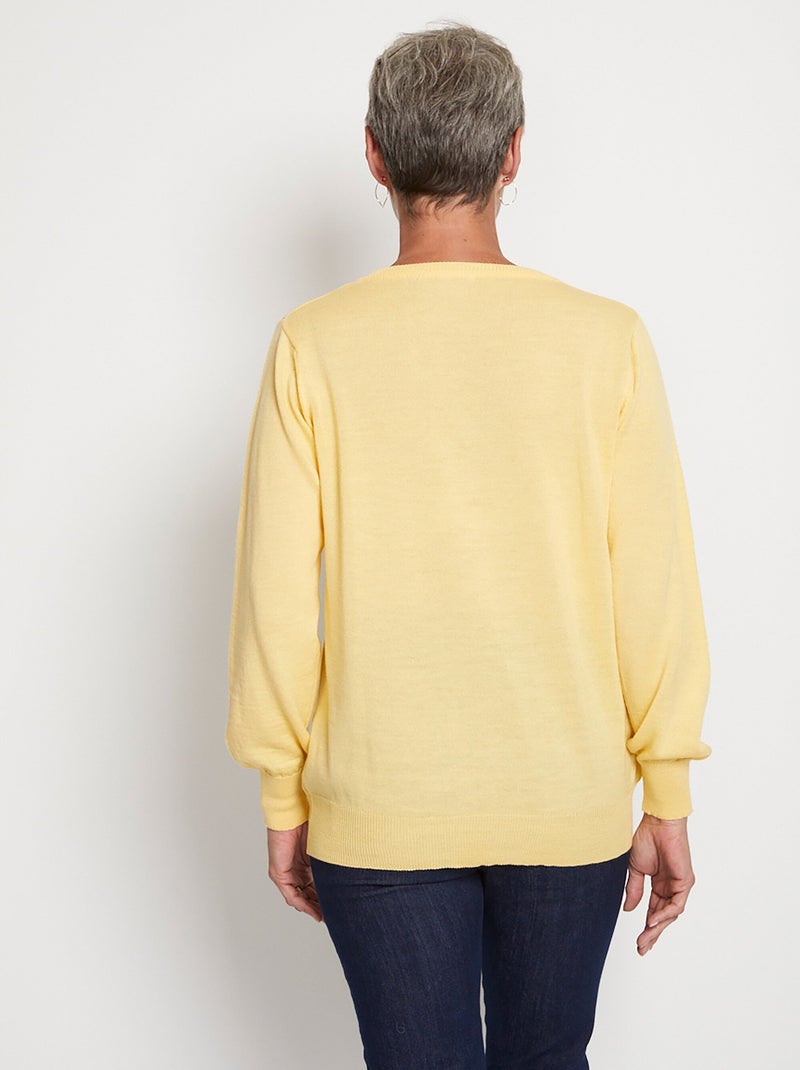 Pull court col V avec laine mérinos - Afibel Jaune - Kiabi