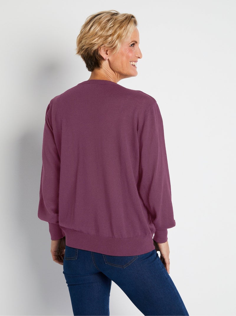 Pull court col V avec laine mérinos Violet - Kiabi