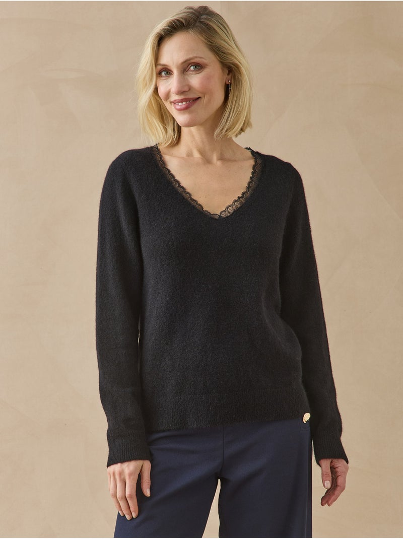 Pull court col v dentelle - daxon Beige - Kiabi