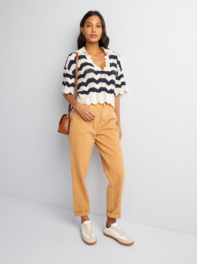 Pull court en maille ajourée Bleu marine - Kiabi