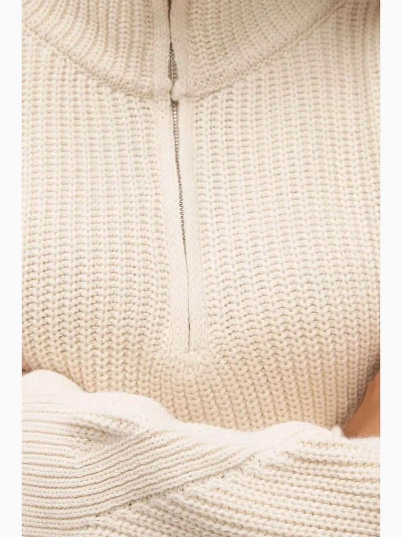 Pull court en maille épaisse avec col zippé hiccup Ivoire - Kiabi