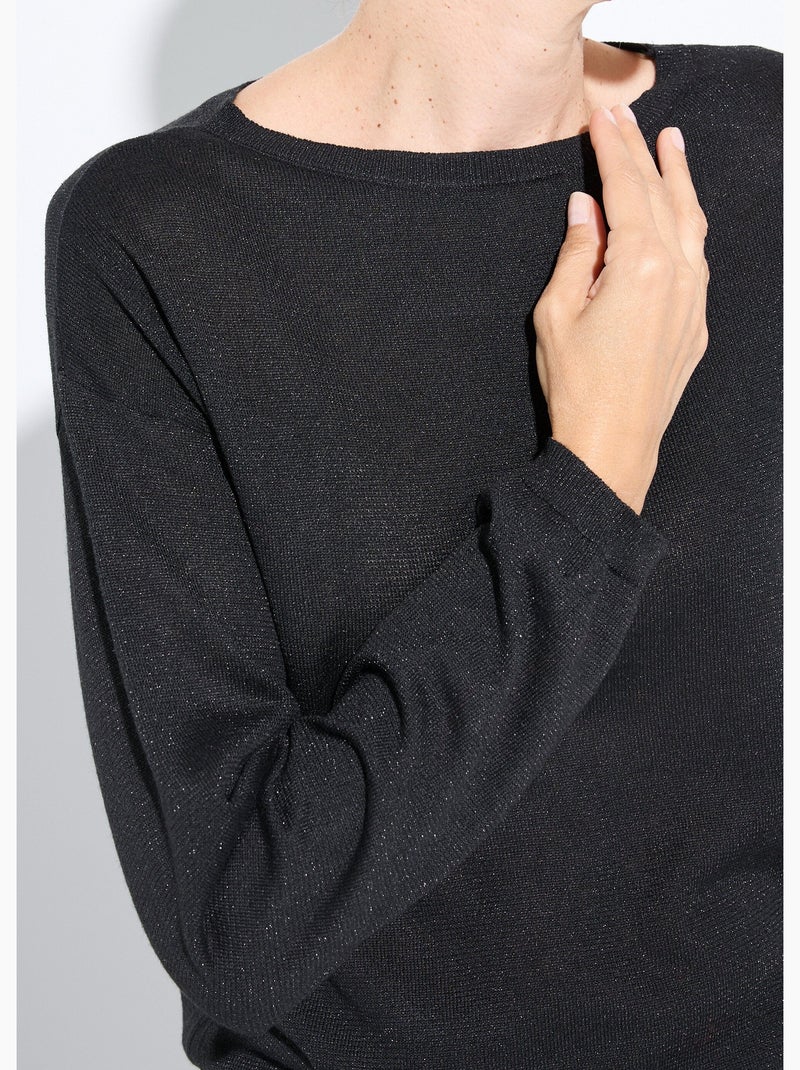 Pull court en maille fine métallisée - afibel Noir - Kiabi