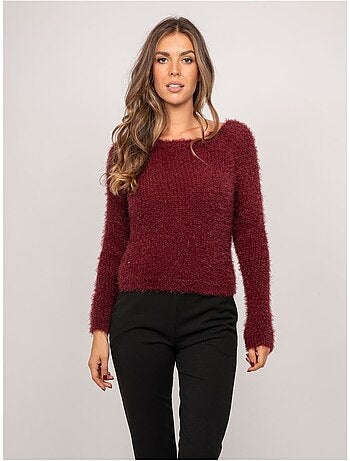 Pull court en maille poilue encolure dégagée kynaelle
