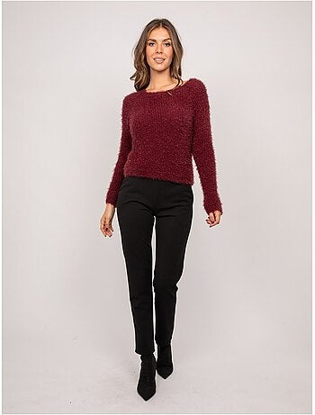 Pull court en maille poilue encolure dégagée kynaelle