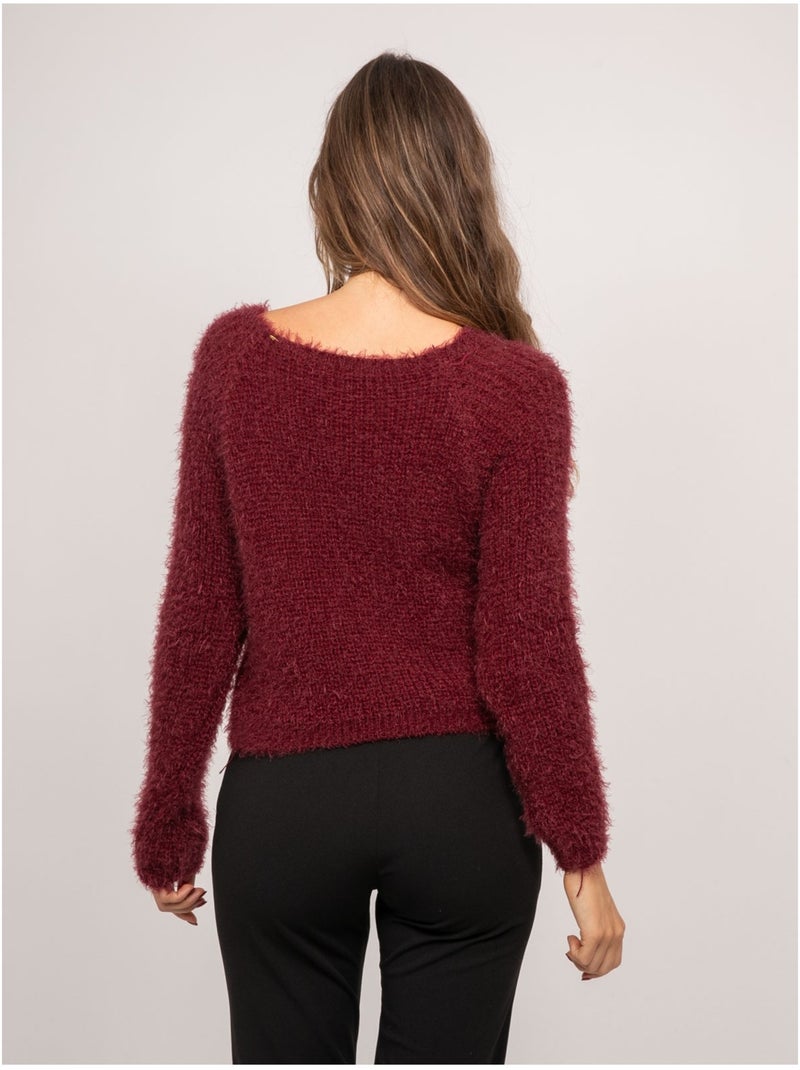 Pull court en maille poilue encolure dégagée kynaelle Bordeaux - Kiabi