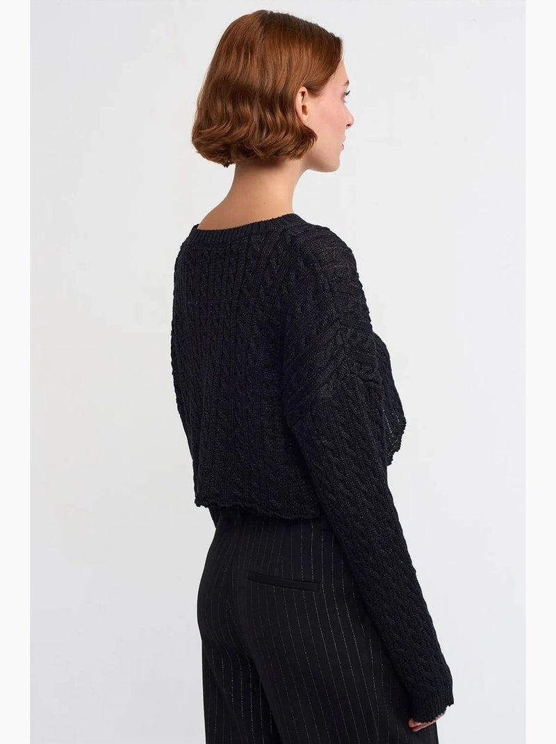 Pull court en maille torsadée à col rond dilvin Noir - Kiabi