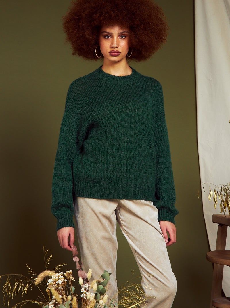 Pull court en maille Vert - Kiabi