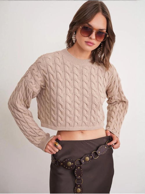 Pull court épais avec motif tresse mixray - Kiabi Pull court épais avec motif tresse mixray - Kiabi