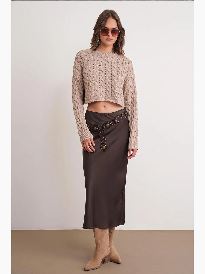 Pull court épais avec motif tresse mixray Beige argile - Kiabi