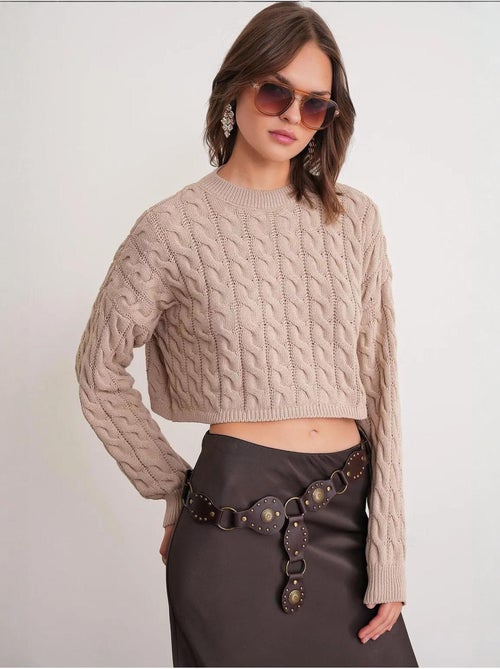 Pull court épais avec motif tresse mixray - Kiabi Pull court épais avec motif tresse mixray - Kiabi
