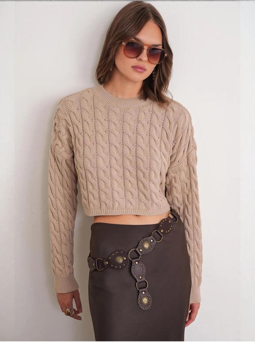 Pull court épais avec motif tresse mixray - Kiabi Pull court épais avec motif tresse mixray - Kiabi