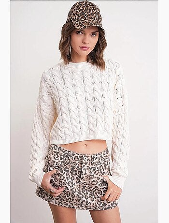 Pull court épais avec motif tresse mixray