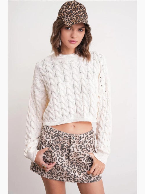 Pull court épais avec motif tresse mixray - Kiabi Pull court épais avec motif tresse mixray - Kiabi