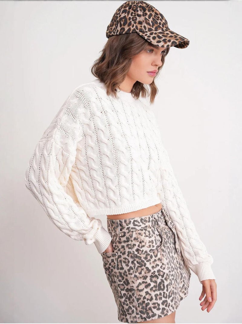 Pull court épais avec motif tresse mixray Beige - Kiabi