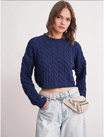 Pull court épais avec motif tresse mixray