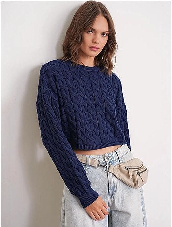 Pull court épais avec motif tresse mixray