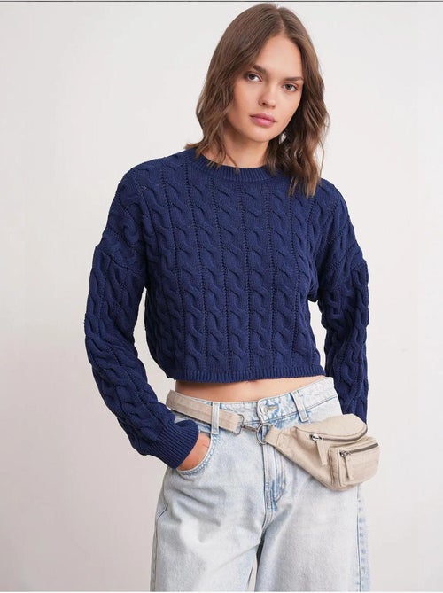 Pull court épais avec motif tresse mixray - Kiabi Pull court épais avec motif tresse mixray - Kiabi