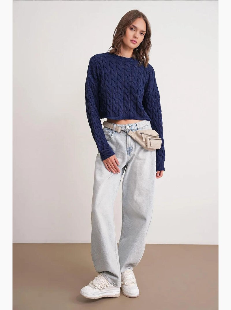 Pull court épais avec motif tresse mixray Bleu marine - Kiabi