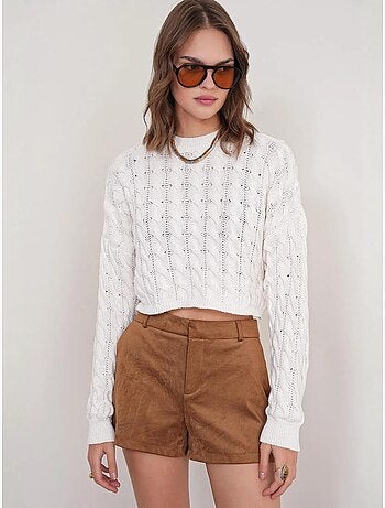 Pull court épais avec motif tresse mixray