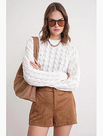 Pull court épais avec motif tresse mixray