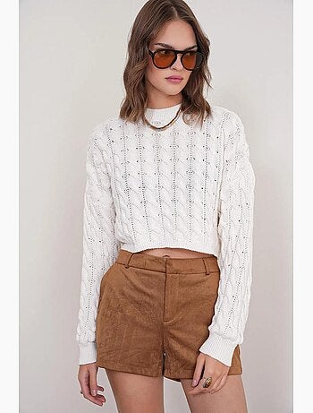 Pull court épais avec motif tresse mixray