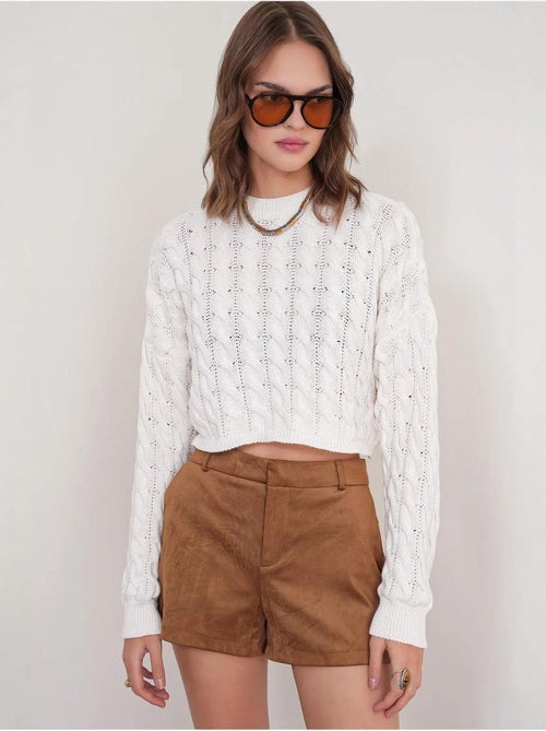 Pull court épais avec motif tresse mixray - Kiabi Pull court épais avec motif tresse mixray - Kiabi