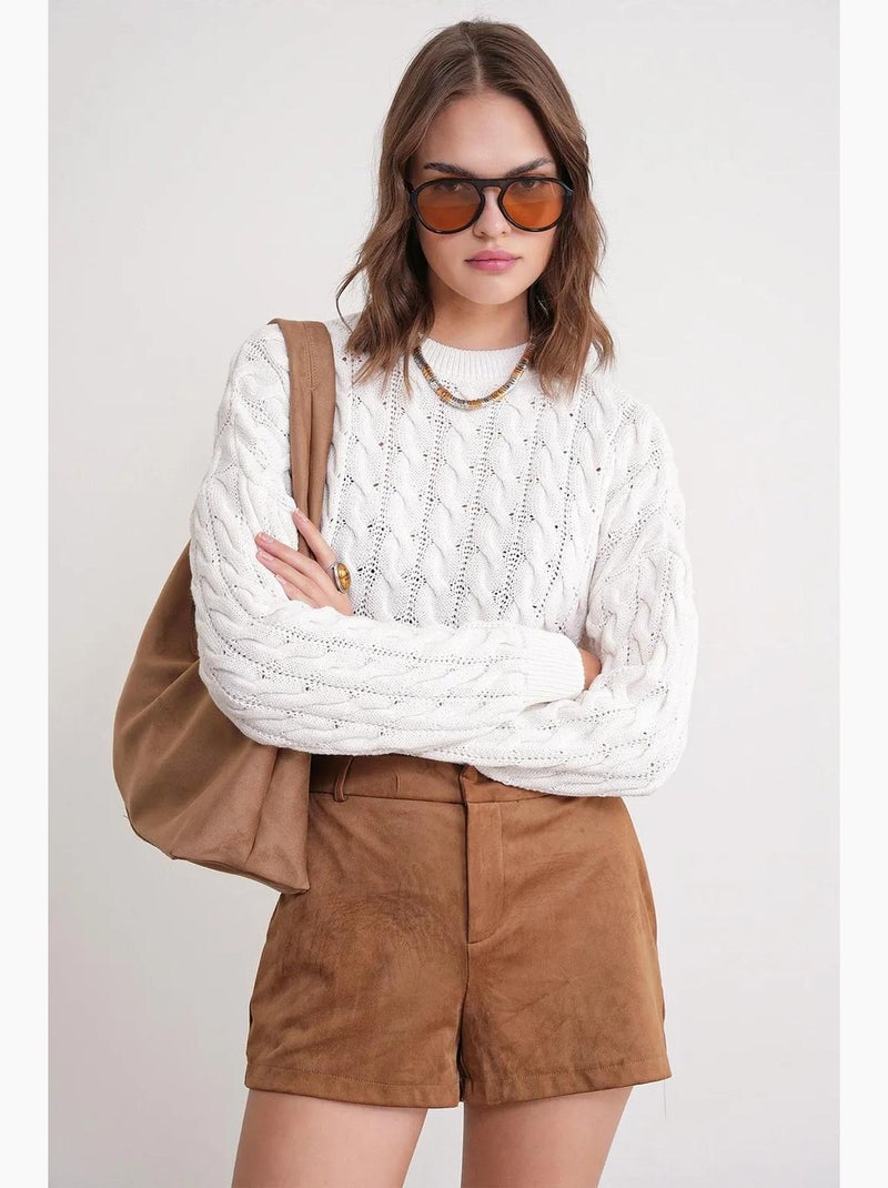 Pull court épais avec motif tresse mixray Ivoire - Kiabi
