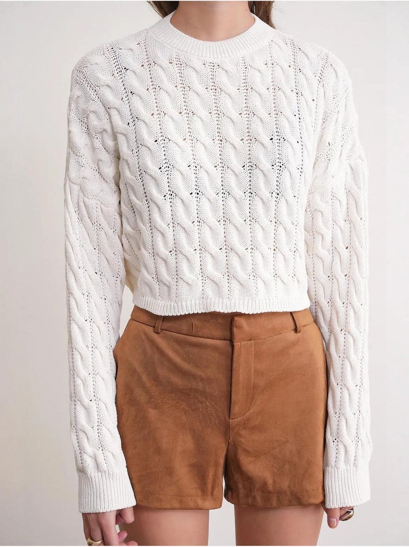 Pull court épais avec motif tresse mixray Ivoire - Kiabi