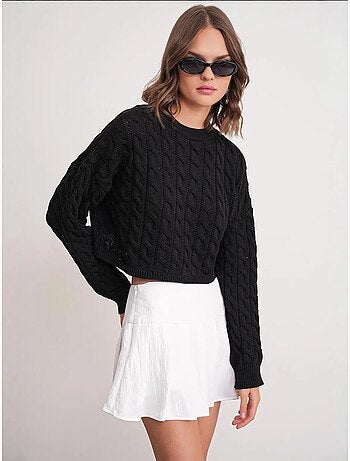 Pull court épais avec motif tresse mixray