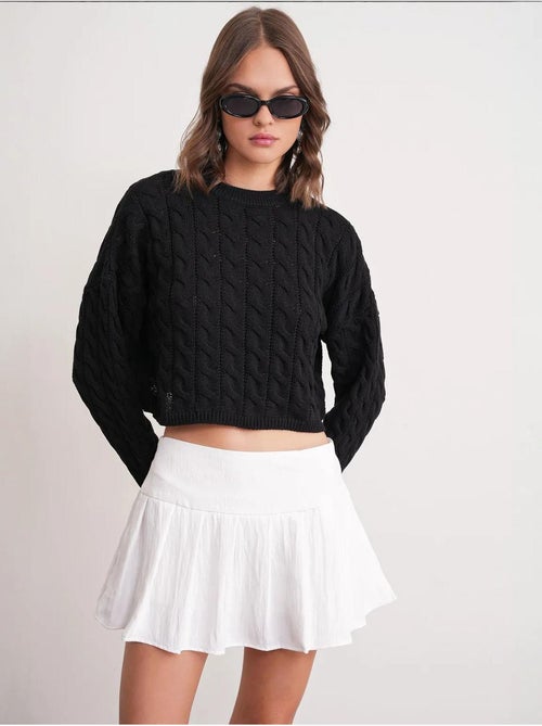 Pull court épais avec motif tresse mixray - Kiabi Pull court épais avec motif tresse mixray - Kiabi