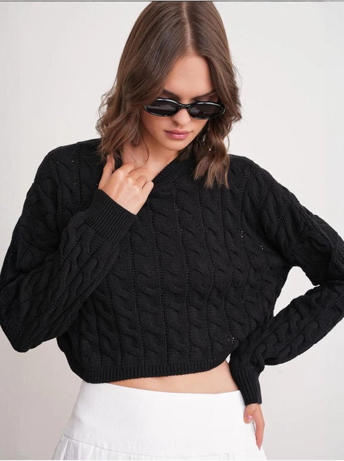 Pull court épais avec motif tresse mixray - Kiabi Pull court épais avec motif tresse mixray - Kiabi