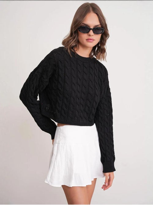 Pull court épais avec motif tresse mixray - Kiabi Pull court épais avec motif tresse mixray - Kiabi