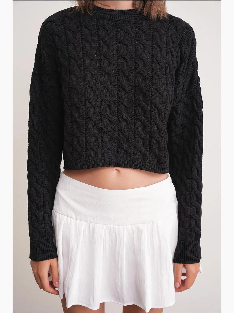 Pull court épais avec motif tresse mixray Noir - Kiabi