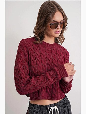 Pull court épais avec motif tresse mixray