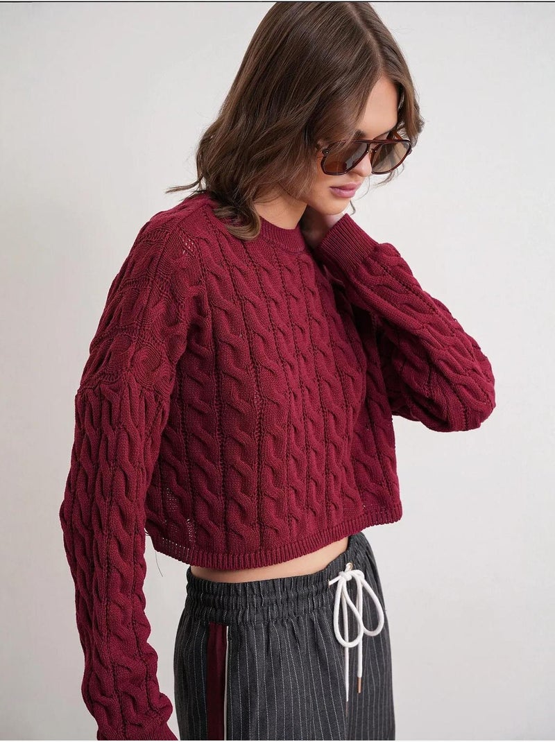 Pull court épais avec motif tresse mixray Rouge bordeaux - Kiabi