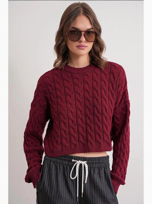 Pull court épais avec motif tresse mixray - Kiabi Pull court épais avec motif tresse mixray - Kiabi